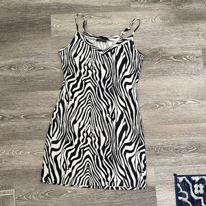 Zebra-Print Mini Slip Dress in Black and White